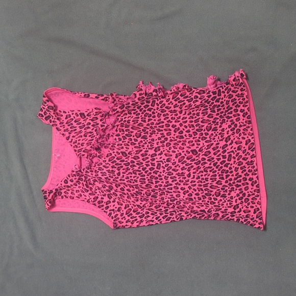 Hot pink Y2K cheetah print tank, DIY laced up cuts across side and chest - Picture 1 of 3